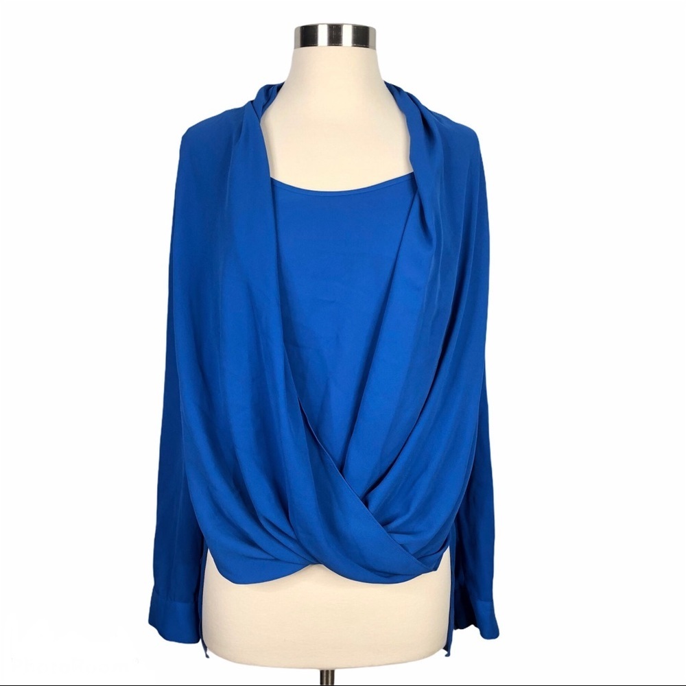Vince Camuto Blue Surplus Wrap Blouse Medium - Picture 2 of 8